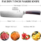 PAUDIN Nakiri Knife - 7" Razor Sharp Meat Cleaver and Vegetable Kitchen Knife, High Carbon Stainless Steel, Multipurpose Asian Chef Knife for Home and Kitchen with Ergonomic Handle