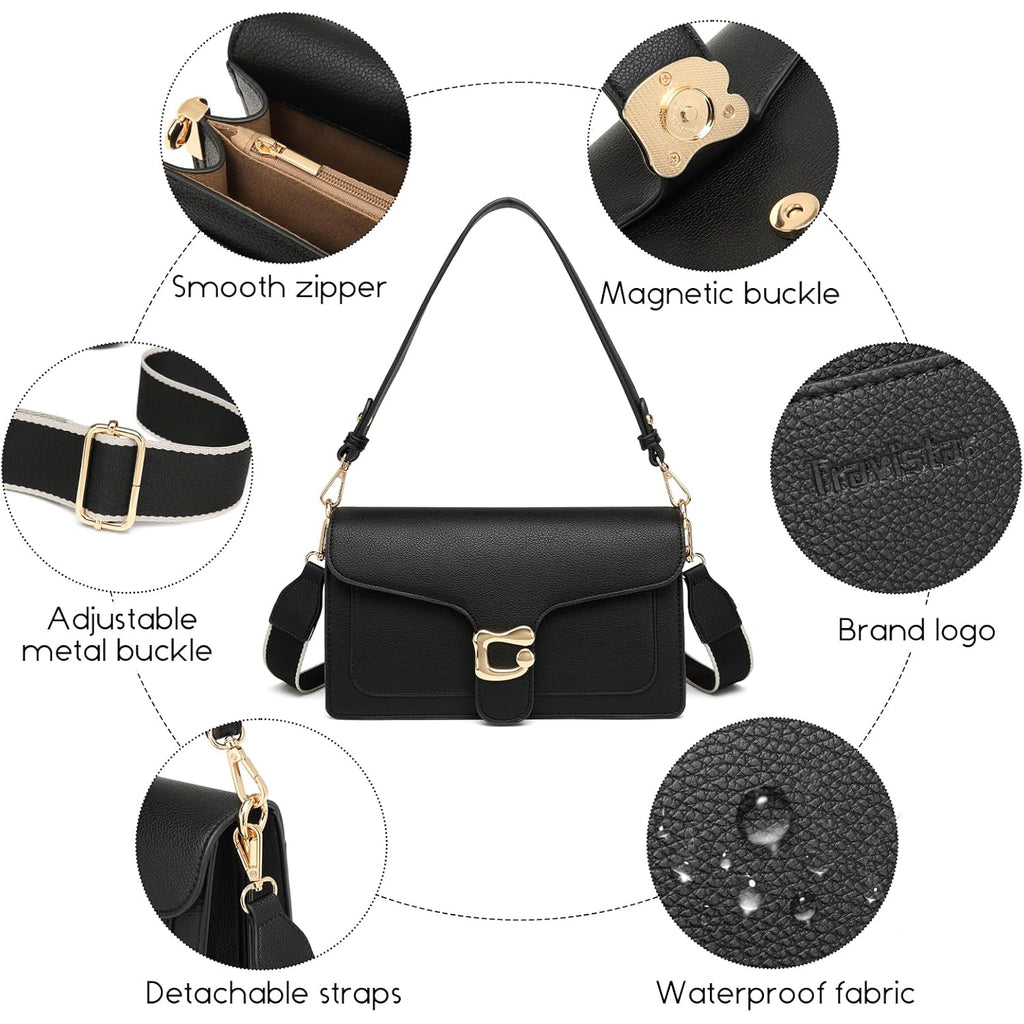 Crossbody Bags For Women Trendy - Small Cross Body Purse Shoulder Bag Leather Handbags Evening Clutch With 2 Straps | 2 Detachable Straps