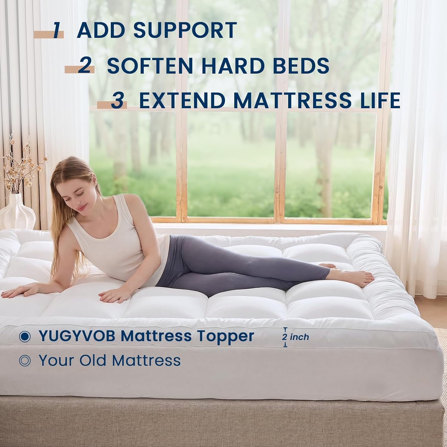 Mattress Pad Extra Thick, Cooling, And Breathable Full Size Mattress Topper 8-21" Deep Pocket Soft Down Alternative Fill