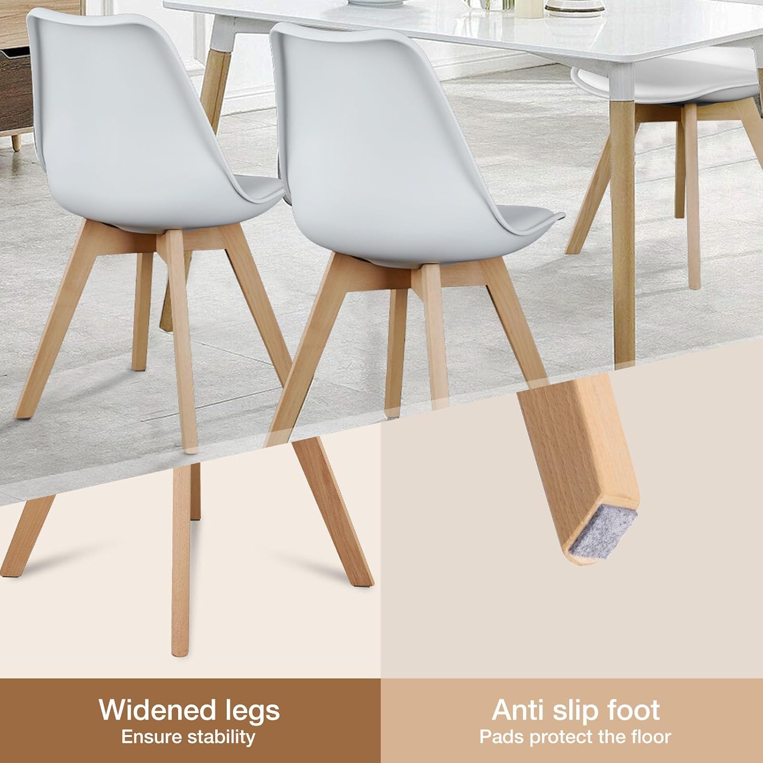 Olixis Dining Chairs Set Of 4, Mid Century Modern Accent Chairs With Curved Backrest And Wood Legs, Pu Leather Upholstered Kitchen Side Chair For Living Room, Bedroom, Outdoor Patio, White