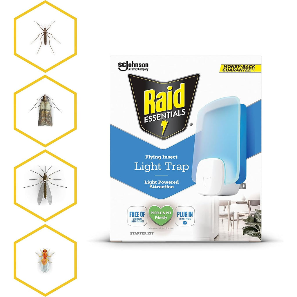 Raid Essentials Flying Insect Light Trap Refills, 2 Light Trap Refill Cartridges, Featuring Light Powered Attraction
