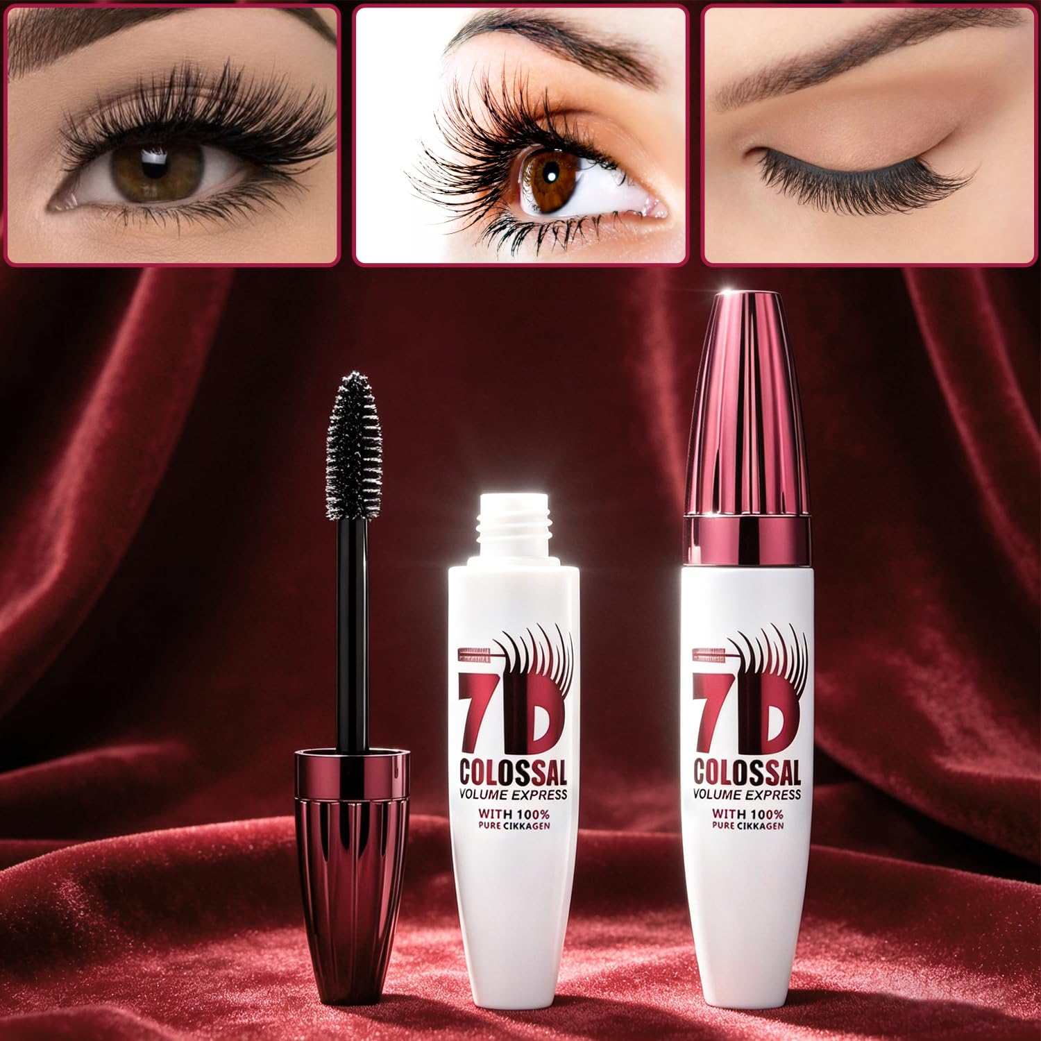 3Pcs 7D Waterproof Volume Mascara, Black Lengthening Thickening Fiber Lashes Mascara, Smudge-Proof Long Lasting Curling Volumizing Eye Makeup for Women Girl,Natural & Buildable Fuller Look