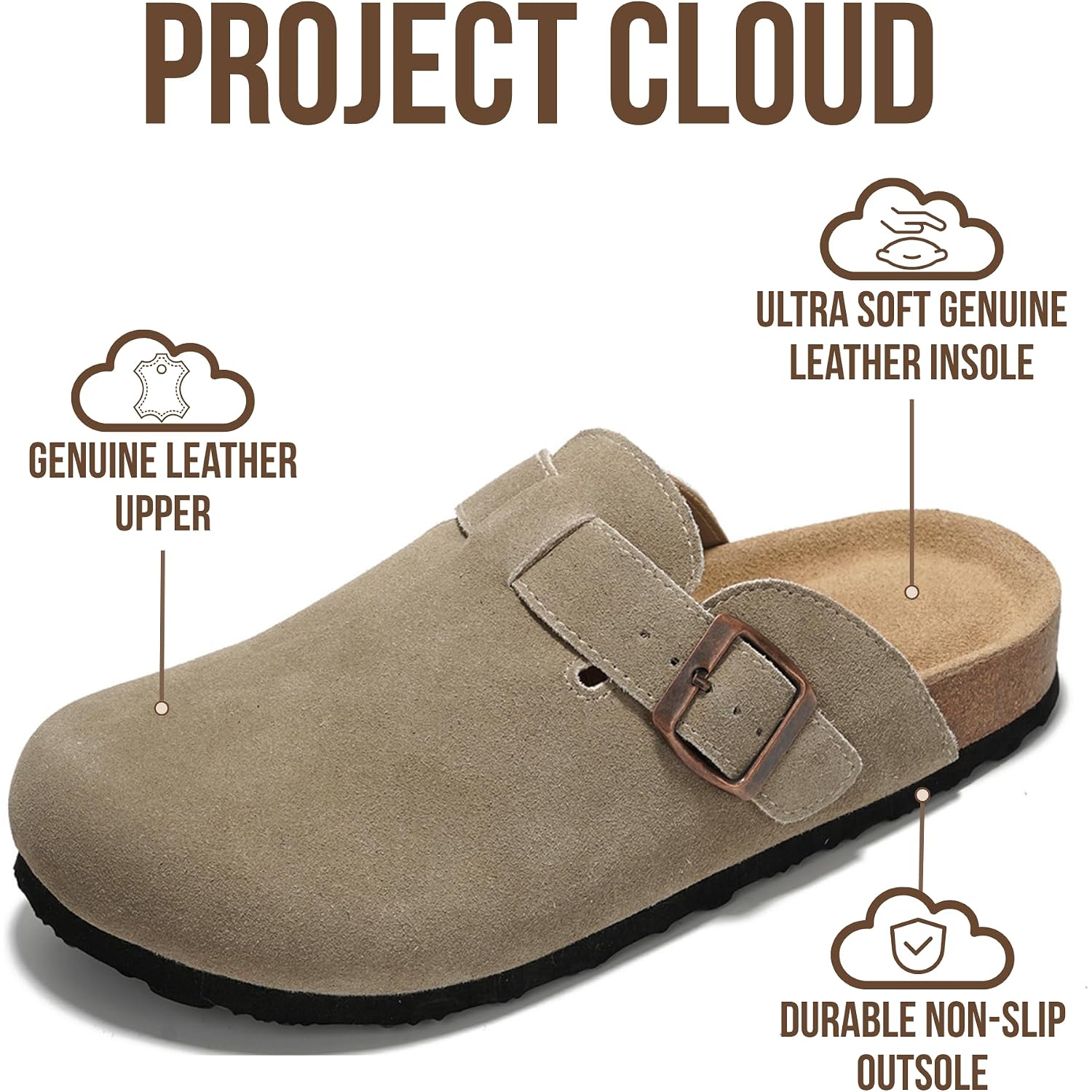 Project Cloud 100% Genuine Leather Footbed Clogs For Women - Memory Foam Arch Support Slippers For Women - Trendy Slip-Ons Women'S Mules & Clogs Sandals