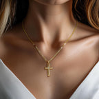 48cm 14k Gold Cross Necklace for Women Gold Necklace Cross Pendant Small Necklaces 48cm Chain with a CZ Stone