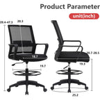 Bestoffice Drafting Chair Tall Office Chair Adjustable Swivel Rolling Mesh Height With Lumbar Support Arms Footrest Mid Back For Adults Standing Desk Drafting Stool(Black)