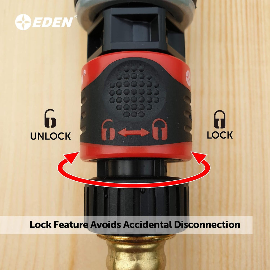 Eden 95210 Premium Garden Hose Quick Connect Set | 5-Piece Snap & Lock Fittings With Water Stop & Secure Twist-Lock Design