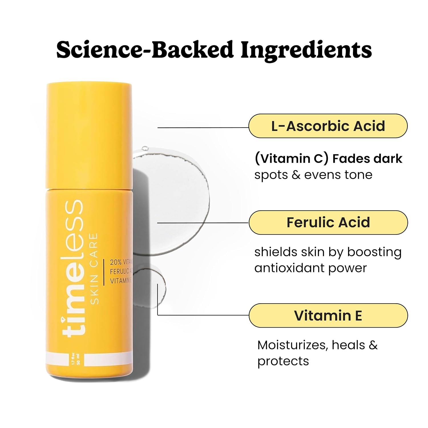 Timeless Skin Care Vitamin C Serum With Vitamin E & Ferulic Acid - Brightening Serum - For Oily & Dry Skin - Fragrance-Free - 1.7 Oz