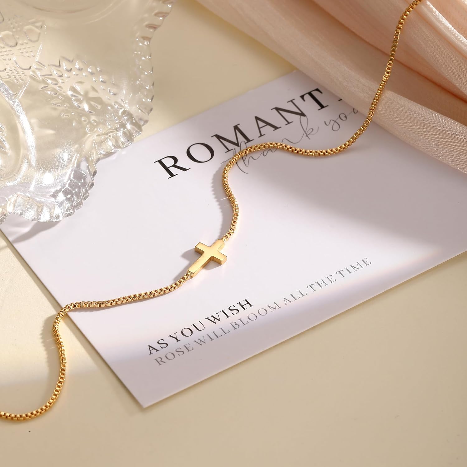 Rotnso Cross Necklace for Women 14K Gold Silver Plated Dainty Small Cross Pendant Choker Simple Trendy Cute Cross Charm Chain Necklace Easter Basket Stuffers Baptism Religious Faith Jewelry Gift