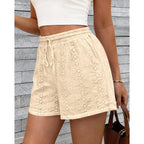 Lace Shorts for Women Summer Cute Boho Eyelet Elastic Waist Drawstring Casual Lounge Shorts Beach Vacation Outfits