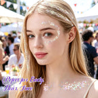 Teenitor Body Glitter With Face Gems Stickers Set, 12 Pots Iridescent White Face Glitter Hair Glitter Gel & 4 Sheets Hair Jewelry For Kids Makeup, Hair Gems & Pearls Mermaid Accessories For Rave
