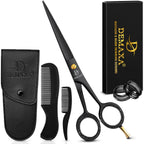 DEMAXA 5" Professional Beard Scissors for men Mustache Scissors with 1 Mustache Comb, 1 Beard Comb & Soft Pouch – Prefect Beard shears mustache kit for All Facial Hair – moustache Grooming kit for Men