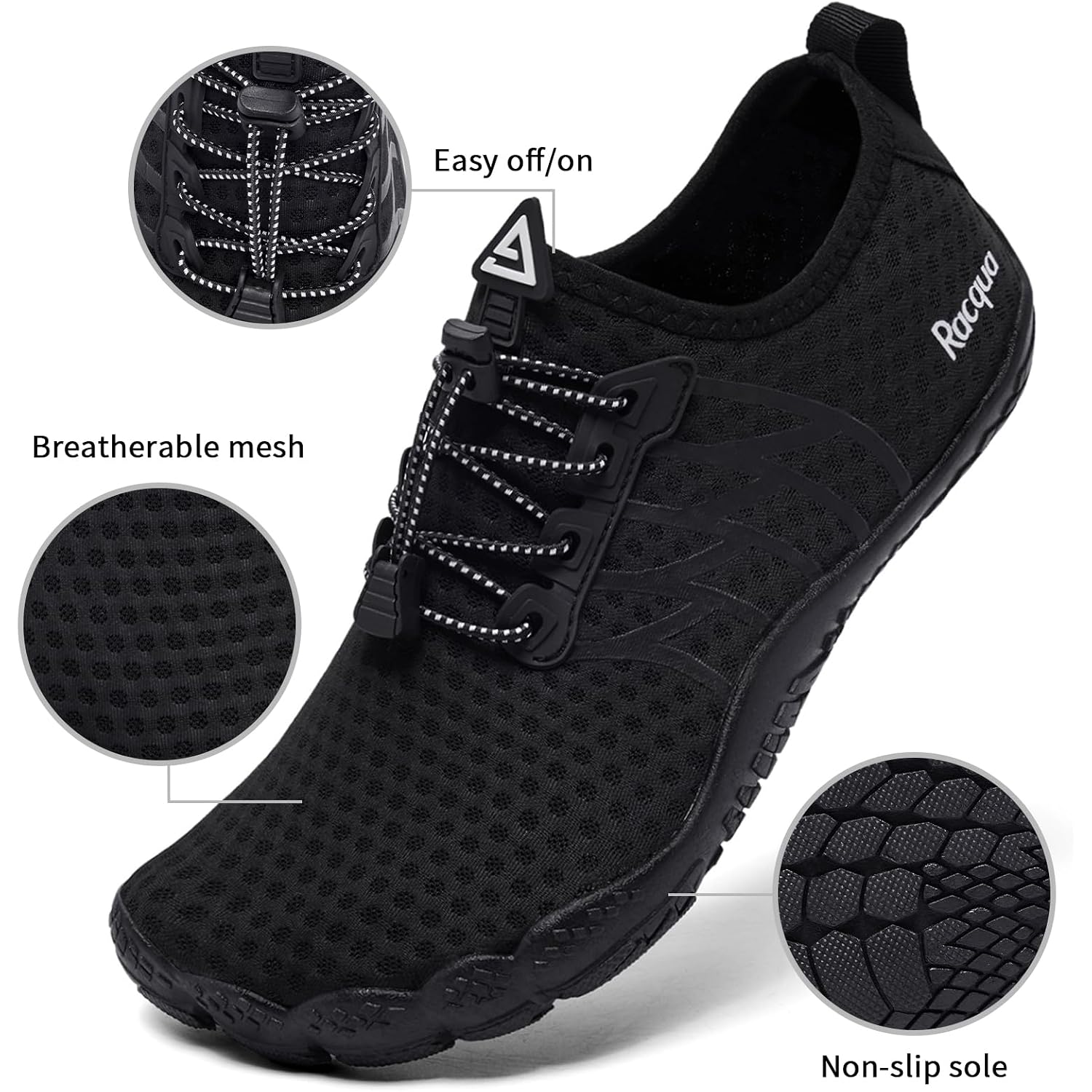 Racqua Water Shoes Quick-Dry Swim Shoes Breathable Lightweight Beach Shoes Pool Barefoot Aqua For Women Men