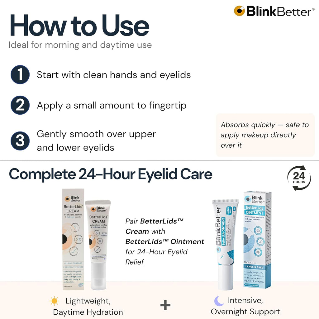 Blinkbetter Betterlids Restore Eyelid Cream – Barrier Support To Hydrate, Soothe & Moisturise Dry, Itchy, Red & Sensitive Eyelids – Lightweight Daily Formula With 3% Oat & Ceramides, 1 Fl Oz
