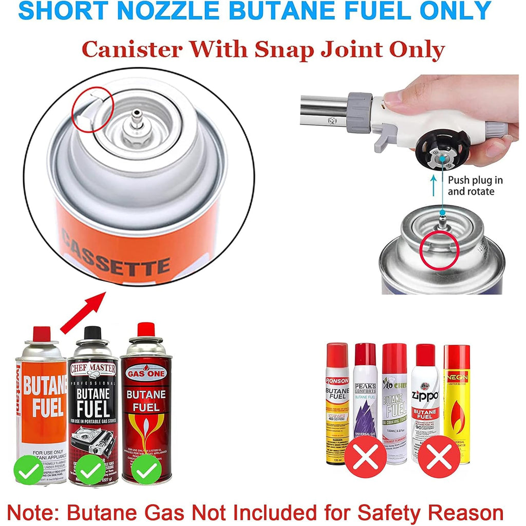 Butane Torch Blow Lighter Kitchen Culinary Torches Head | Reverse Use With Adjustable Flame, Ideal For Chef Cooking, Creme, Brulee, Bbq, Baking, Diy Soldering, Gas Not Included