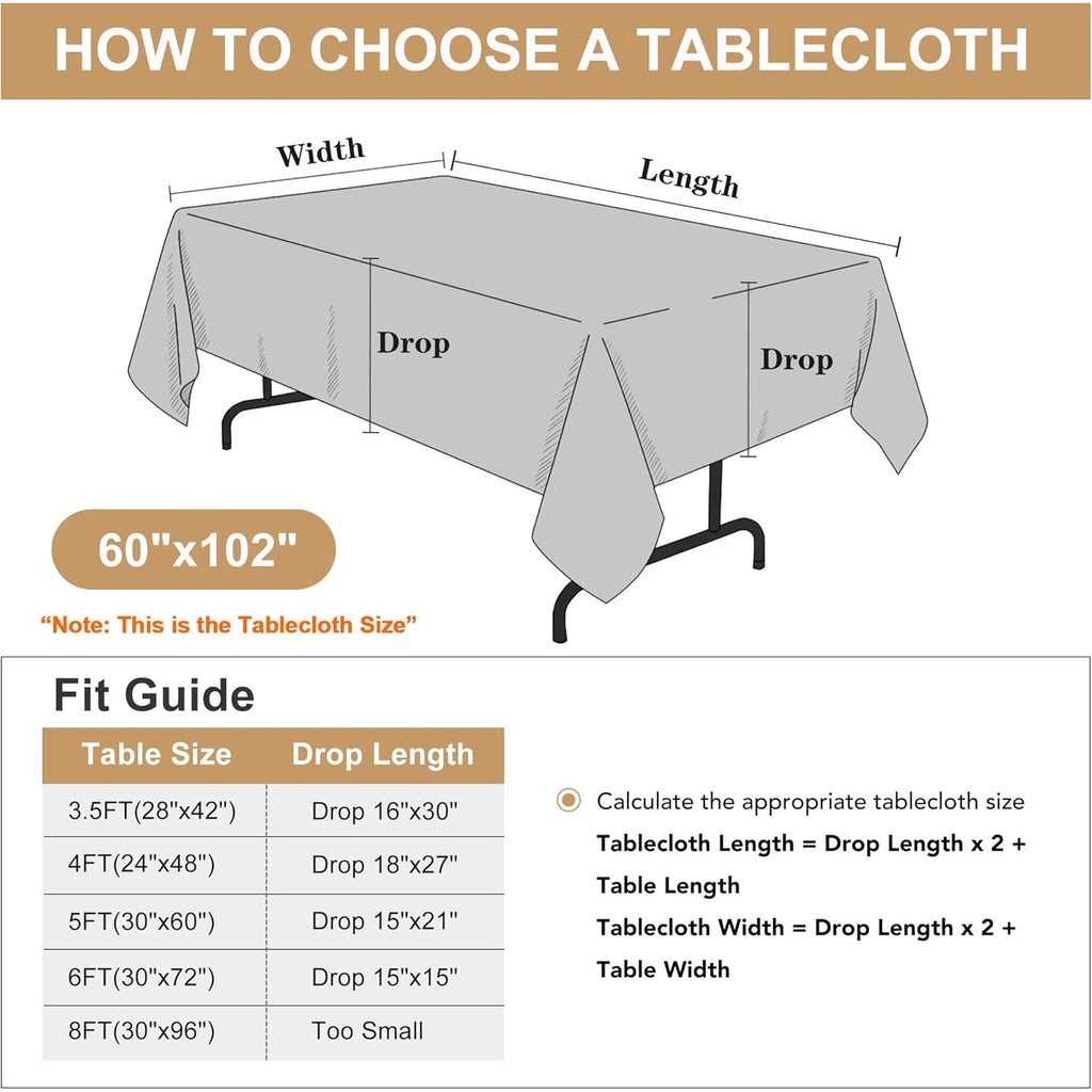 sancua 2 Pack White Tablecloth 60 x 102 Inch, Rectangle 6 Feet Table Cloth - Stain and Wrinkle Resistant Washable Polyester Table Cover for Dining Tables, Buffet Parties and Camping