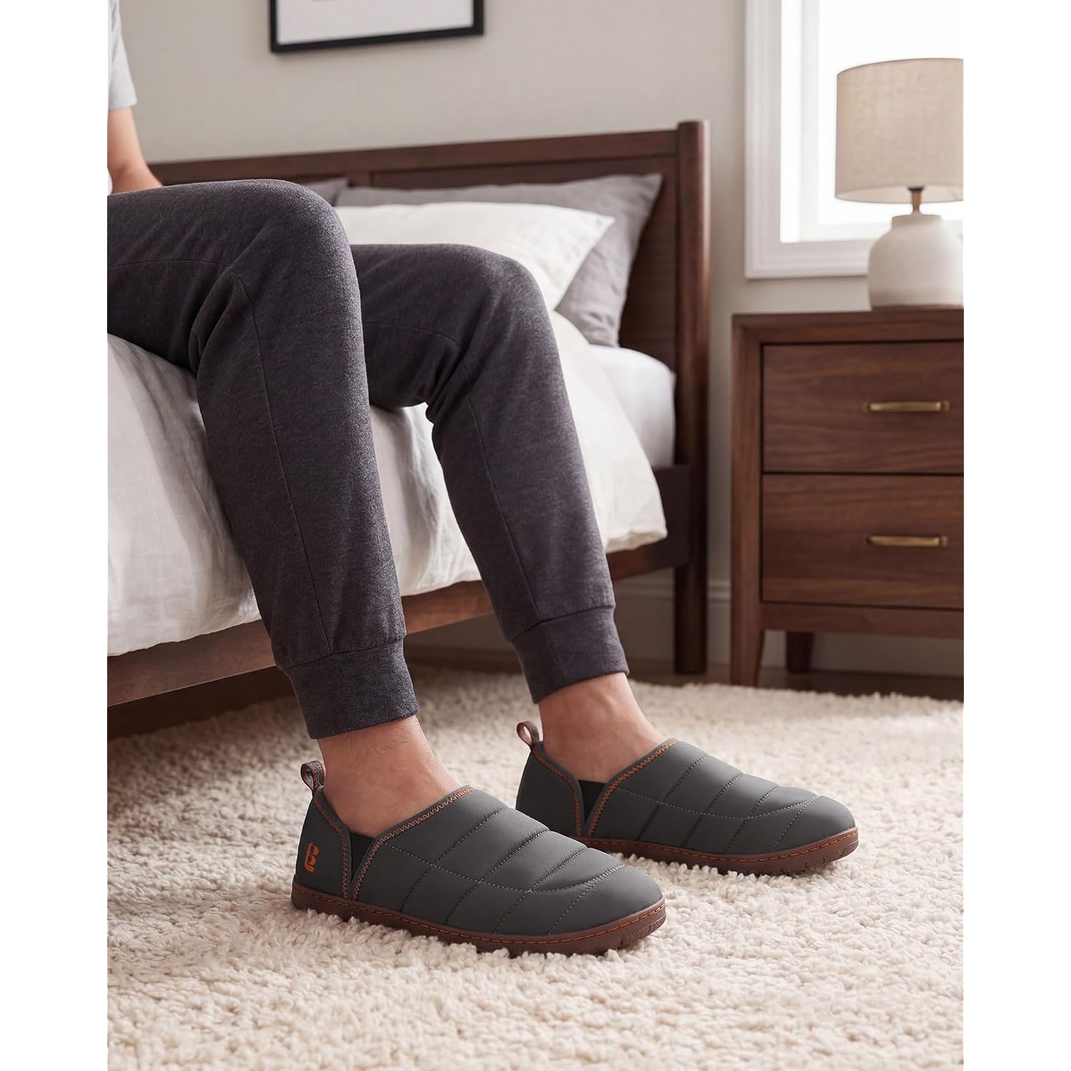 Longbay Men'S Outdoor Slippers Two Tone Cozy Memory Foam Slip On Indoor House Shoes Bedroom Loafers