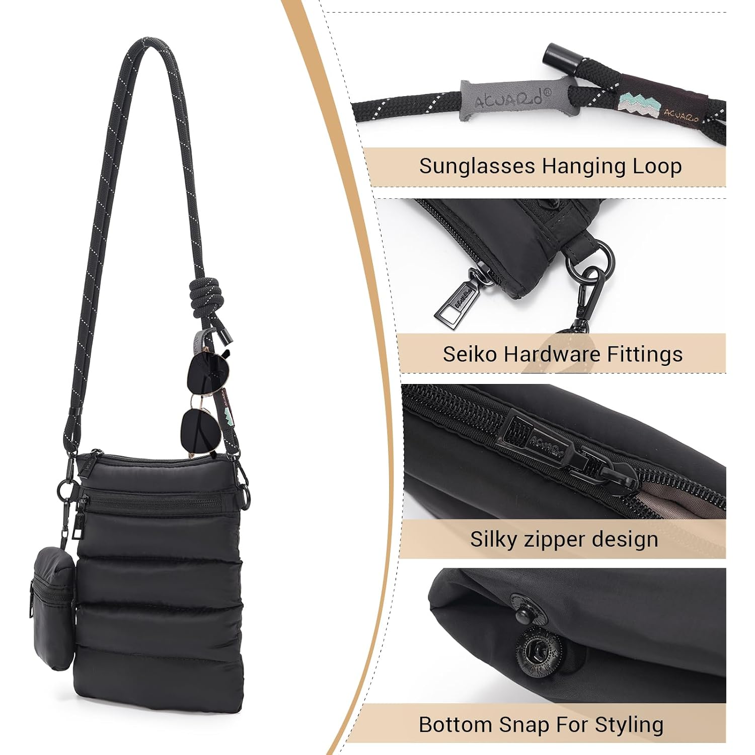 Acuario Small Crossbody Bag For Women, Nylon Crossbody Bags, Trendy Women'S Purse Sling Bag Handbag For Travel, Gym, Shopping