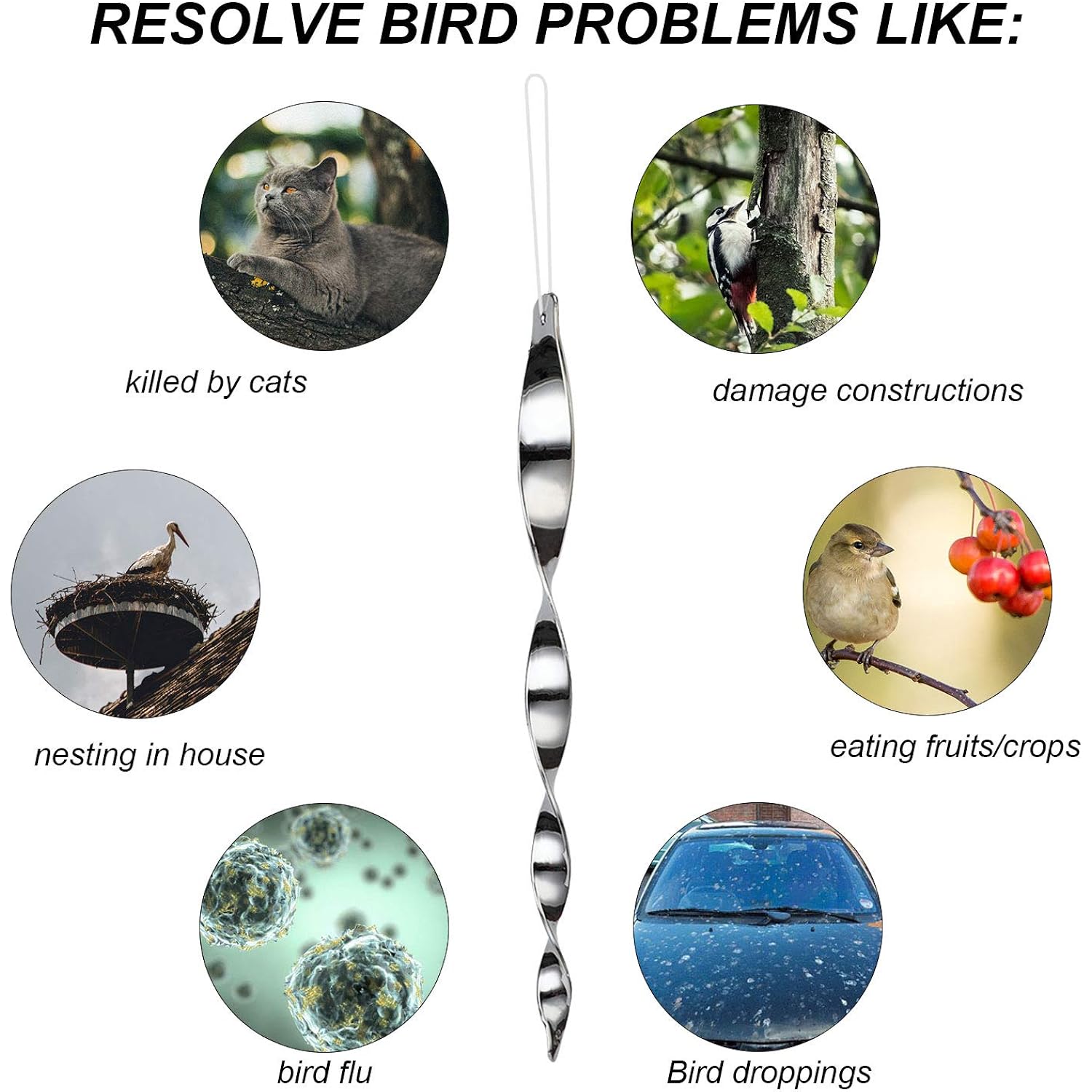 Besmon Woodpecker Bird Scare Devices，Reflective Scare Rods Control Device To Keep Birds Away From Patio Pool（Christmas Reflective Strip Hanging Home As Decoration） (6Pcs)