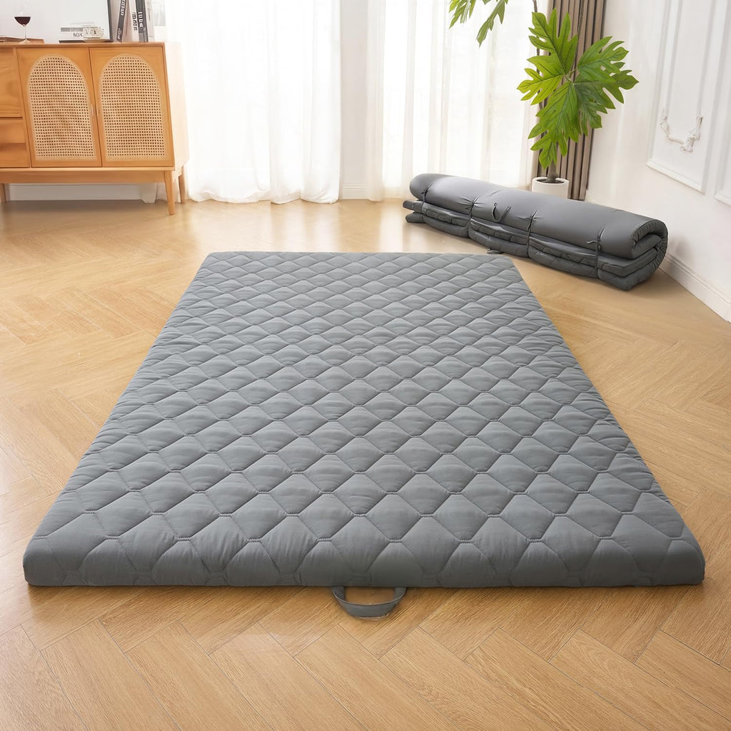 Japanese Floor Mattress, Futon Mattress Roll Up Tatami Mat With Handle, Foldable Floor Bed Sleeping Pad For Camping, Twin Size, Grey(39X75)