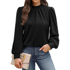 Wiholl Long Sleeve Shirts For Women Mock Neck Tops Pleated Front Blouses Dressy Casual Spring Fall Clothes 2026 Fashion