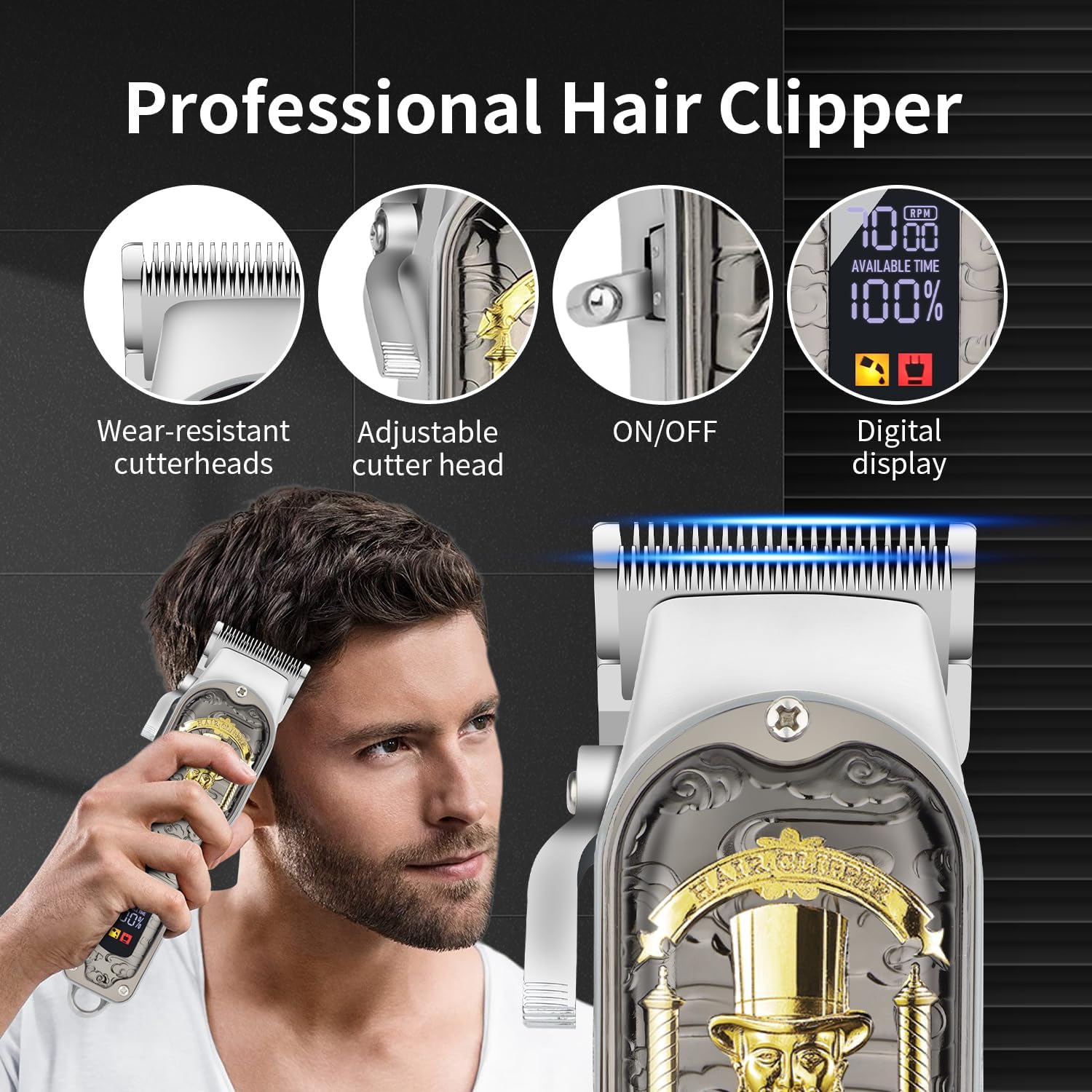 Hiena Pro Professional Hair Clipper Set For Men, Rechargeable Cordless Clippers And Trimmers Set, Electric Foil Shavers And Beard Trimmers, Hair Cutting Tools With Led Display, Gifts For Men