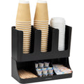 Mind Reader Condiment Station, 13 Inch Countertop Coffee Bar Organizer with 6 Compartments, Storage Caddy for Cups, Lids and Packets, Plastic, Black