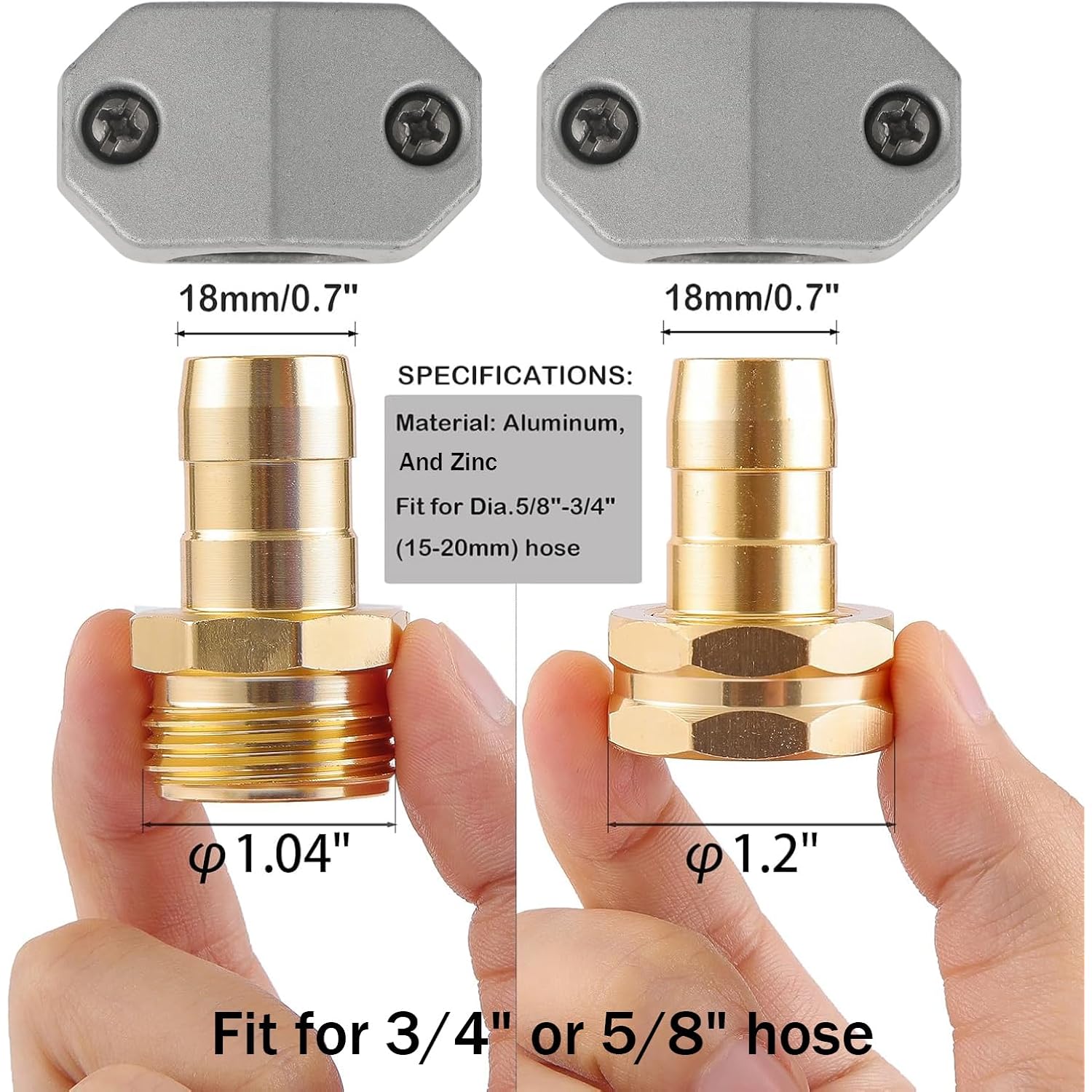Garden Hose Repair Kits, Fit 3/4" And 5/8" Garden Hose, 3 Sets | Aluminum Alloy Water Hose Connector Male And Female Hose End Repair Fittings Replacement, Hose Mender Kit