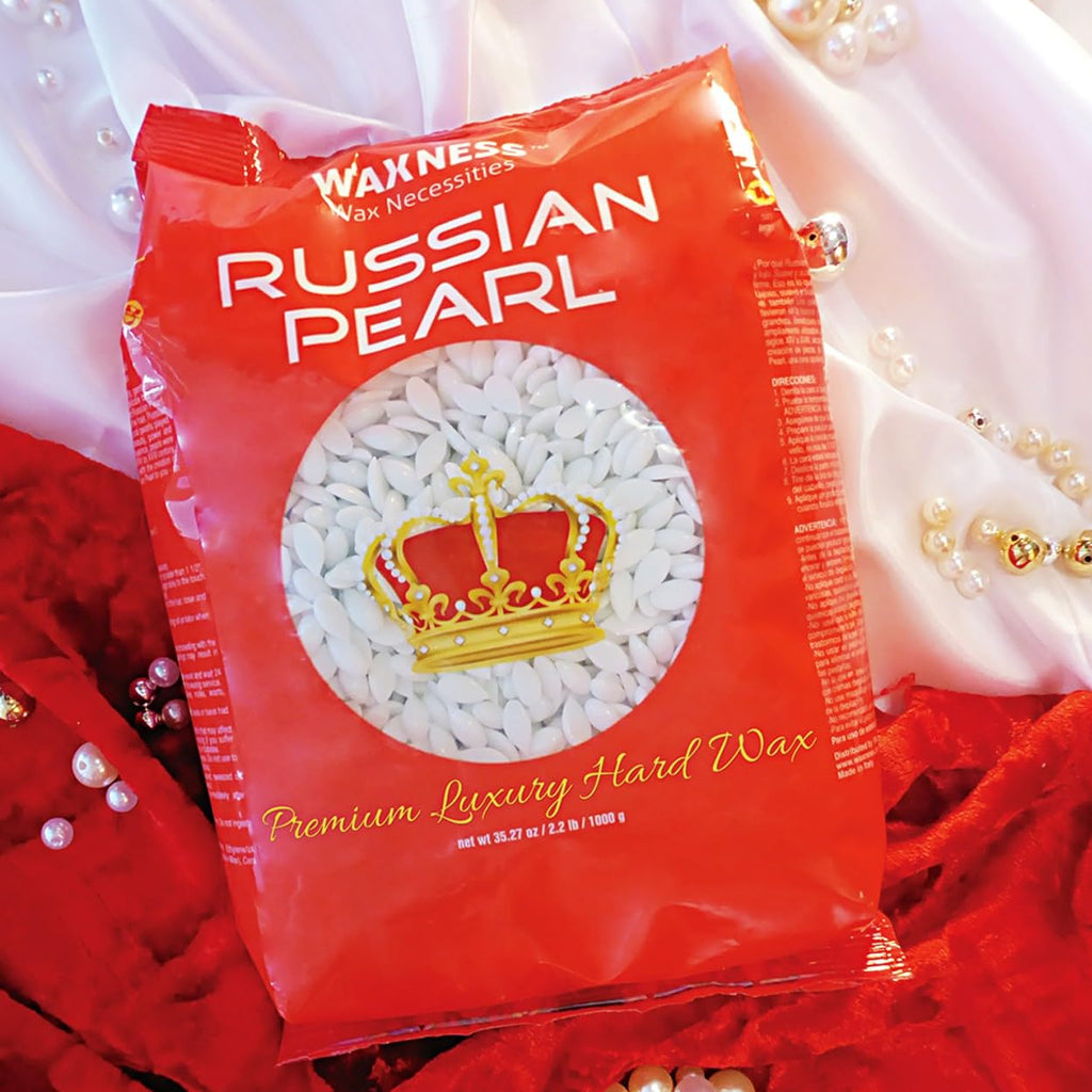 Waxness Russian Pearl Hard Wax Beads 2.2 lb (1 kg) – Rosin-Free Stripless Hard Wax with Creamy Texture and Skin Visibility, Professional Use – Made in Italy