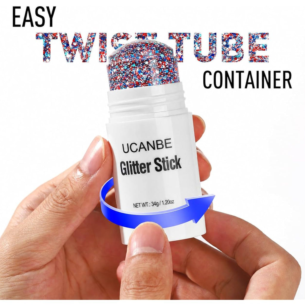 Ucanbe Red White Blue Body Glitter Stick For Fourth Of July Singer Concerts Music Festivals, Face Glitter Makeup For Face Body Hair Eyes & Lips, Chunky Glitter For Women 1.2Oz