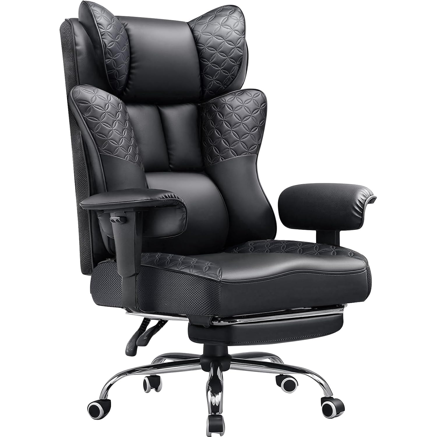 Gtplayer Big And Tall Office Chair Wide Ergonomic Gaming Chair With Deluxe Embossing Designed Leather With Foot Rest,150°Reclining Adjustable Soft Armrests Pocket Spring Back Support And Pillow