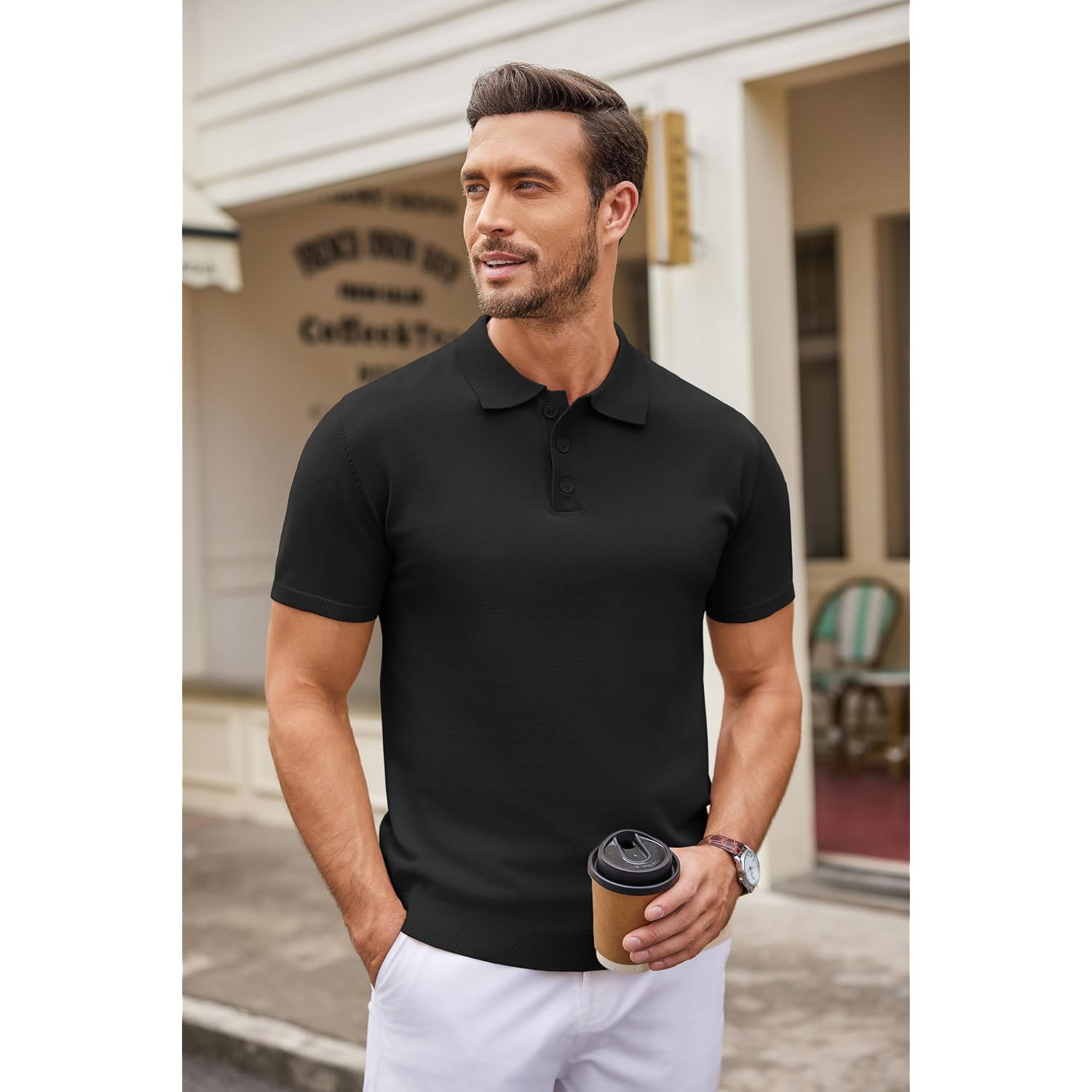 Coofandy Mens Knit Polo Shirts Casual Short Sleeve Button Down Polo Shirt Classic Golf Shirts