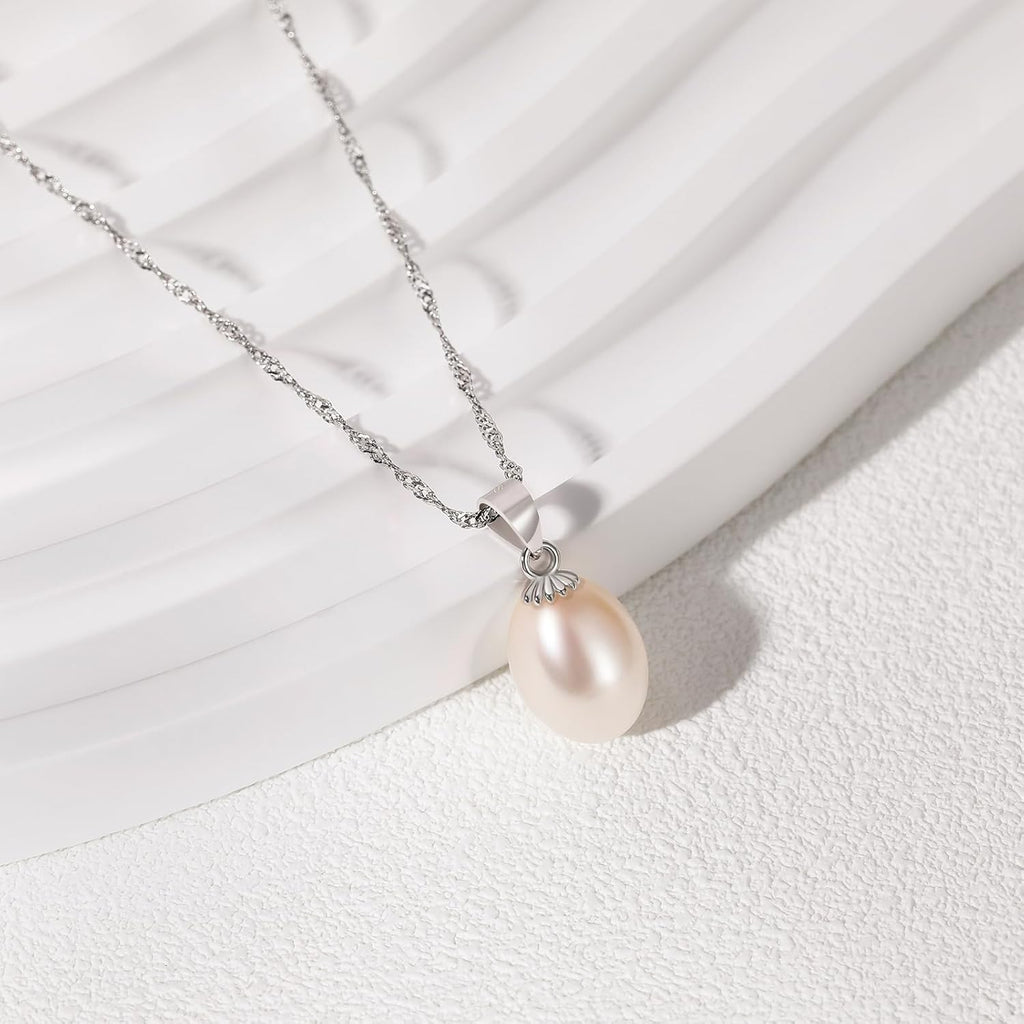 EAMTI Pearl Necklaces for Women Trendy 925 Sterling Silver Freshwater Cultured Single Pearl Necklace Dainty Pendant Necklace