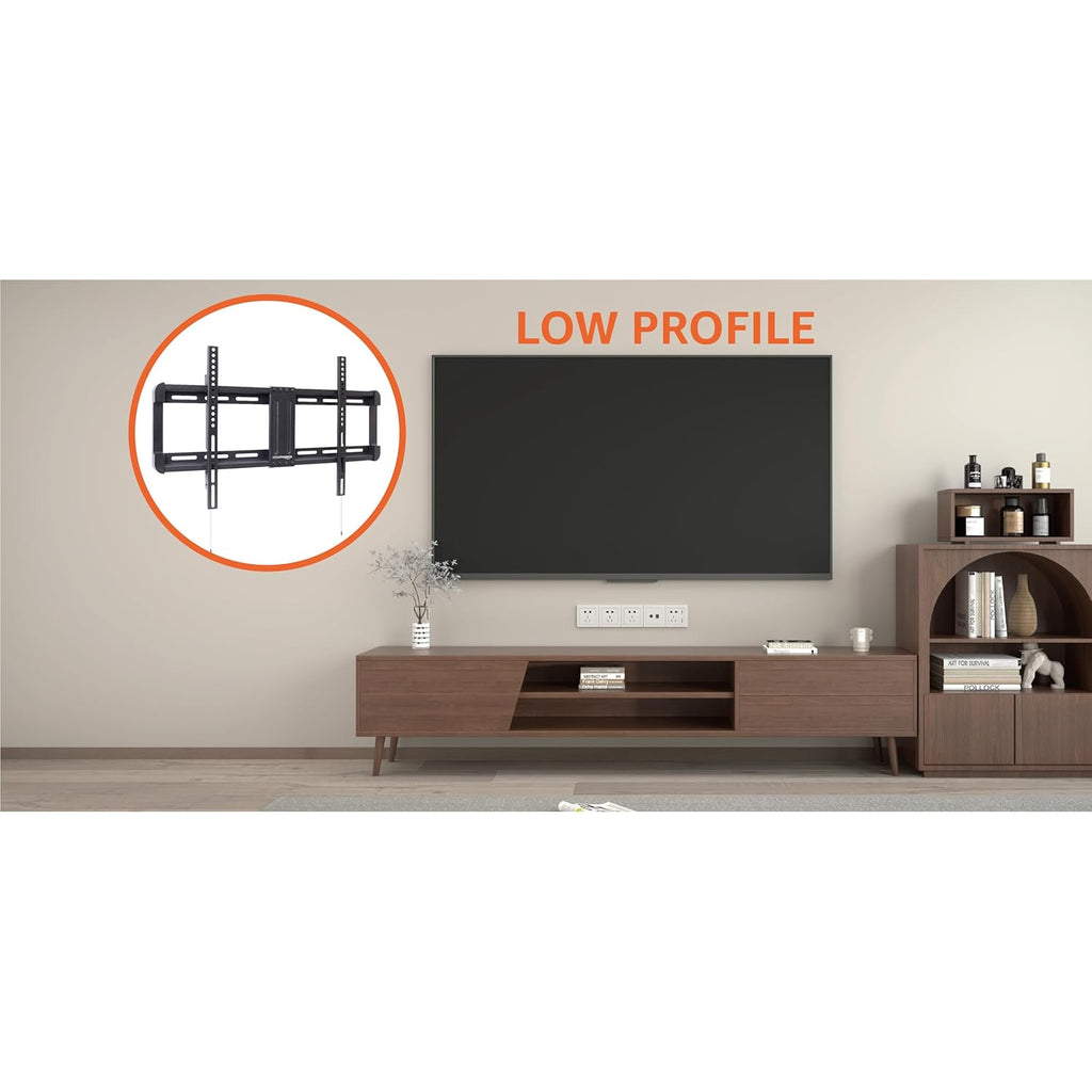 Amazon Basics Low Profile TV Wall Mount with Horizontal Post Installation Leveling for 37 to 86 inch TVs, Wood Studs Compatible, Black