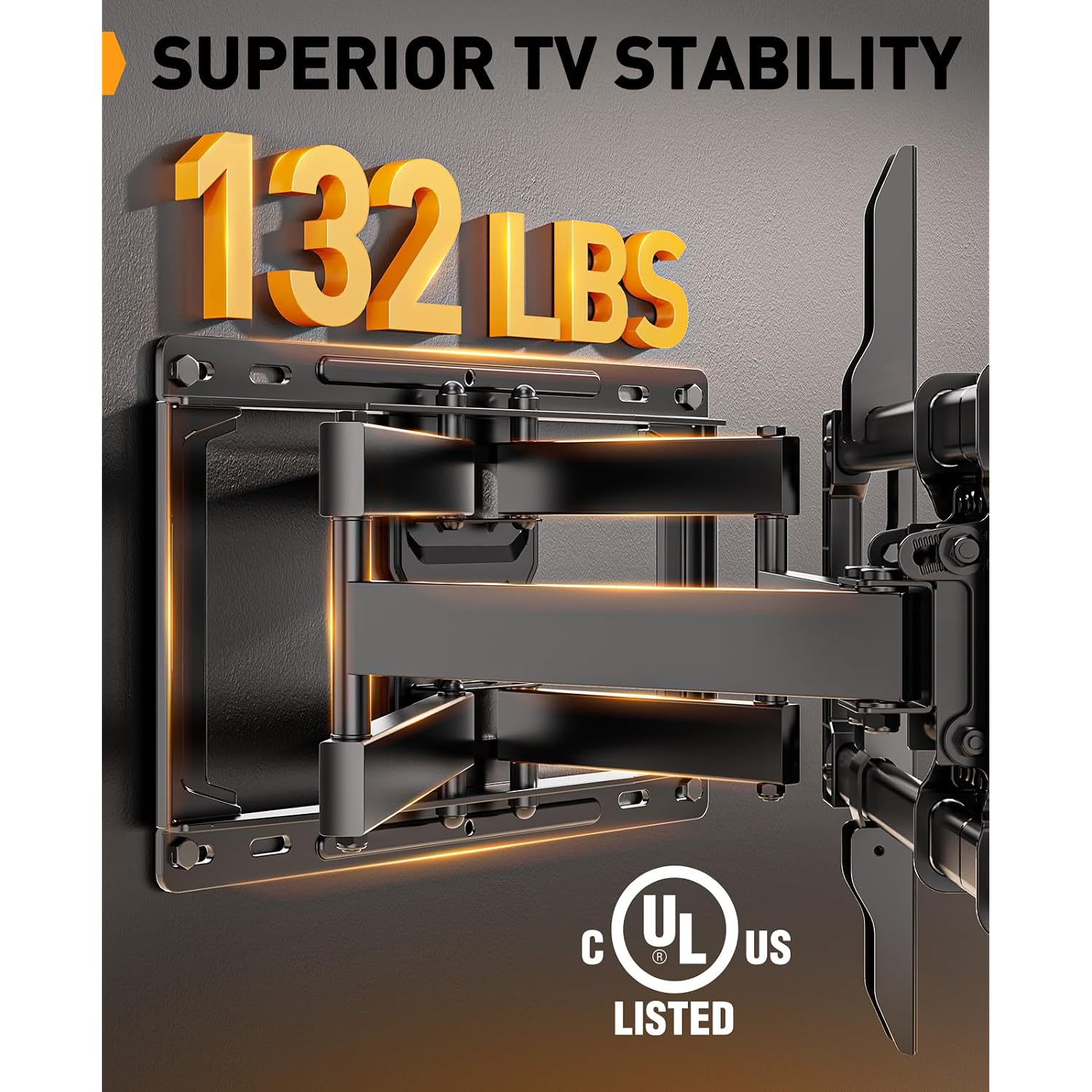 Perlegear Full Motion Tv Wall Mount For 42–86 Inch Tvs Up To 132 Lbs | 30% Thicker Heavy-Duty Articulating Arm, Tool-Free Tilt, Swivel, Extend, Level, Fits 16" Studs, Max Vesa 600X400Mm, Ul Listed