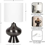 Kate And Laurel Bahira Modern Metal Bedside Table Lamp, 8 X 8 X 17, Gunmetal, Sculptural Decorative Tabletop Desk Lamp With Linen Shade For Living Room Decor