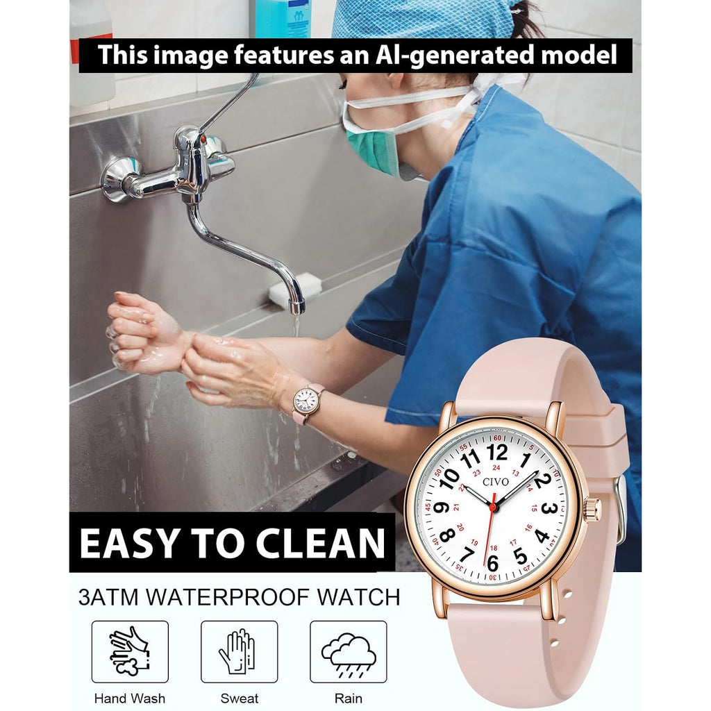 Civo Nurse Watches For Women Men: Analog Waterproof Watch With Easy Read Dial Second Hand - Gifts For Nurses Medical Student Doctors