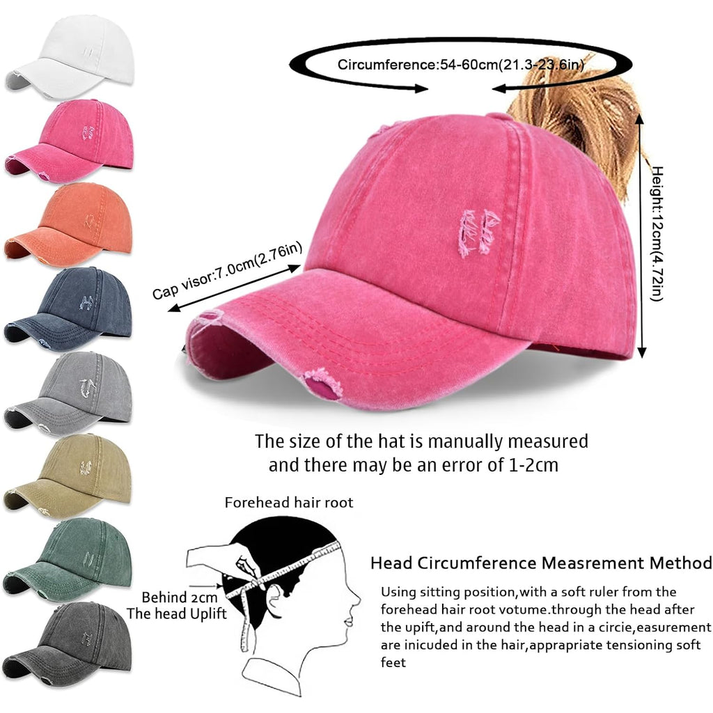 Enwokran Women Ponytail Hat Baseball Cap, Adjustable Criss Cross Messy Buns Ponycaps High Bun Cotton Distressed Hats