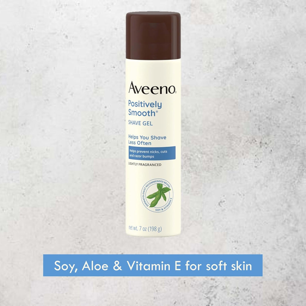 Aveeno Positively Smooth Moisturizing Shave Gel with Soy, Aloe & Vitamin E helps Prevent Nicks, Cuts & Razor Bumps, Creamy Shave Gel for a Close, Smooth Shave, Lightly Fragranced, Twin Pack, 2 x 7 oz