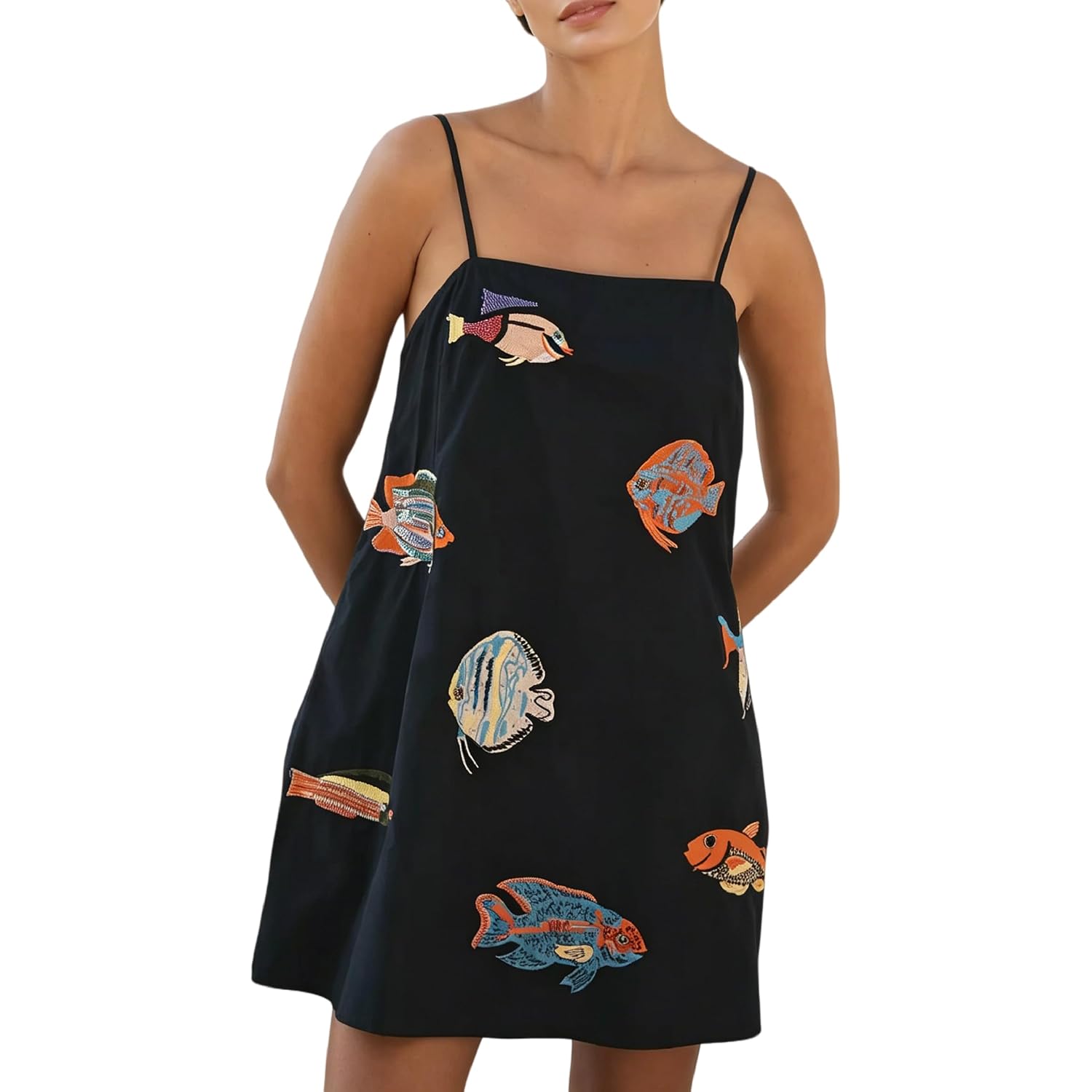 Women Boho Mini Cami Dress Graffiti Spaghetti Strap Aline Fruit Dress Cute Colofrul Short Beach Sundress