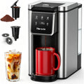 Horavie Single Serve Coffee Maker For K-Cup Pod And Grounds, Hot & Iced Coffee Maker, Strong Button Feature, 6 To 14Oz Brew Sizes, 50Oz Removable Reservoir, Fit 6.5" Mugs, Stainless Steel, Black