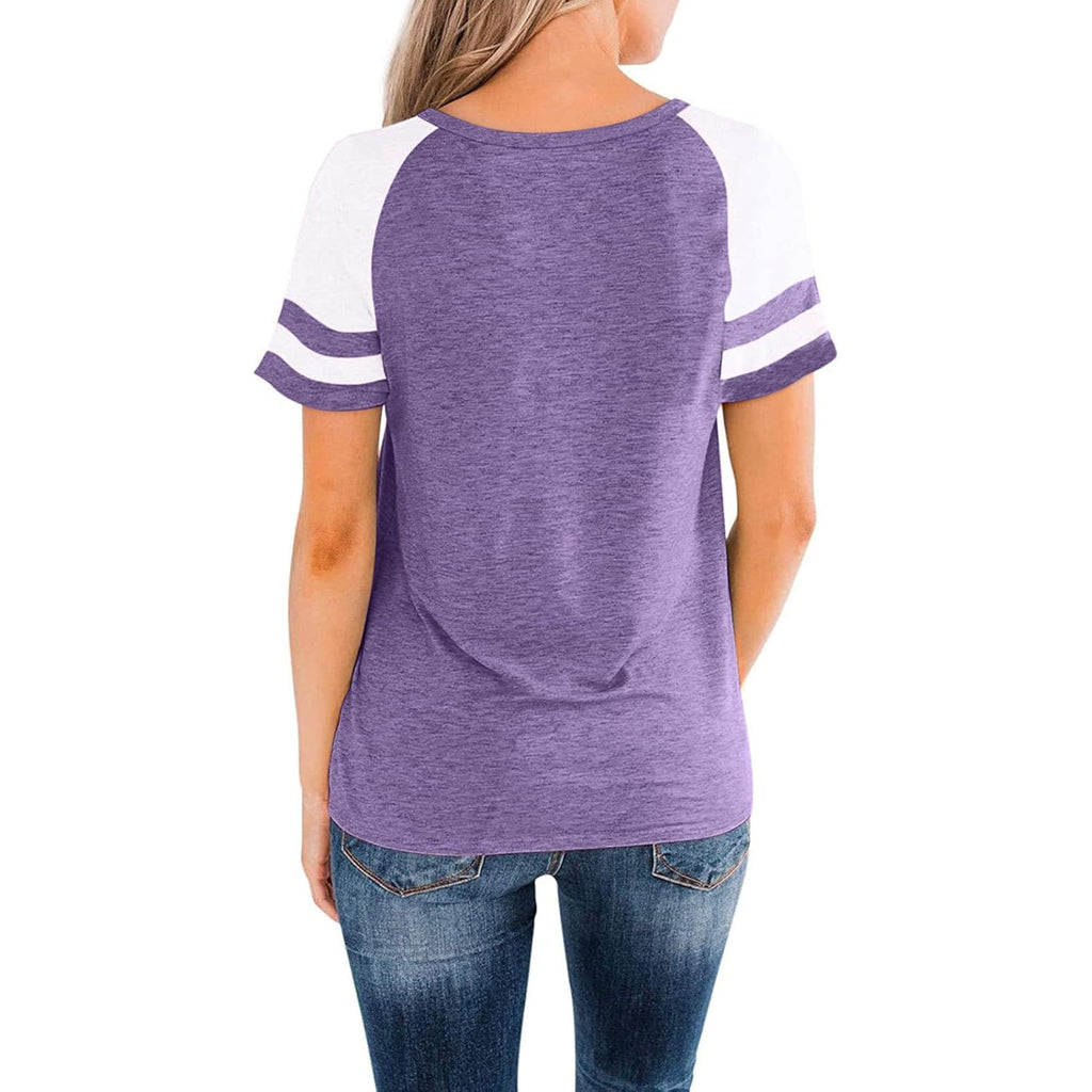 Heymiss Womens Shirts Casual Tunic Tops Color Block Crewneck Summer Loose Fitting Workout Tee Shirts A11_light Purple