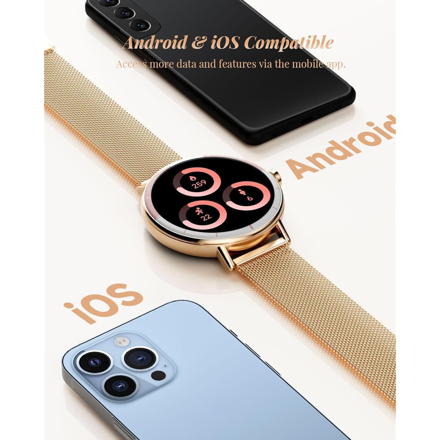 TOOBUR Smart Watch for Women with Two Bands, 40mm HD Smartwatch, Compatible with Android & iOS, Answer/Make Calls, Fitness Watch with Step/Sleep/HR Tracker, IP68, Stylish Gift, Rose Gold