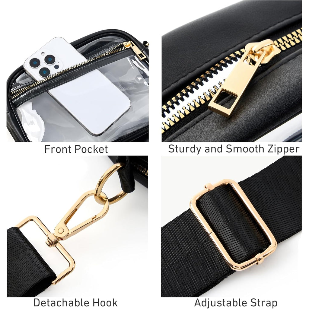 Fibrdoo Clear Bag Stadium Approved, Leather Clear Crossbody Purse Bag for Concerts Sports Events Festivals