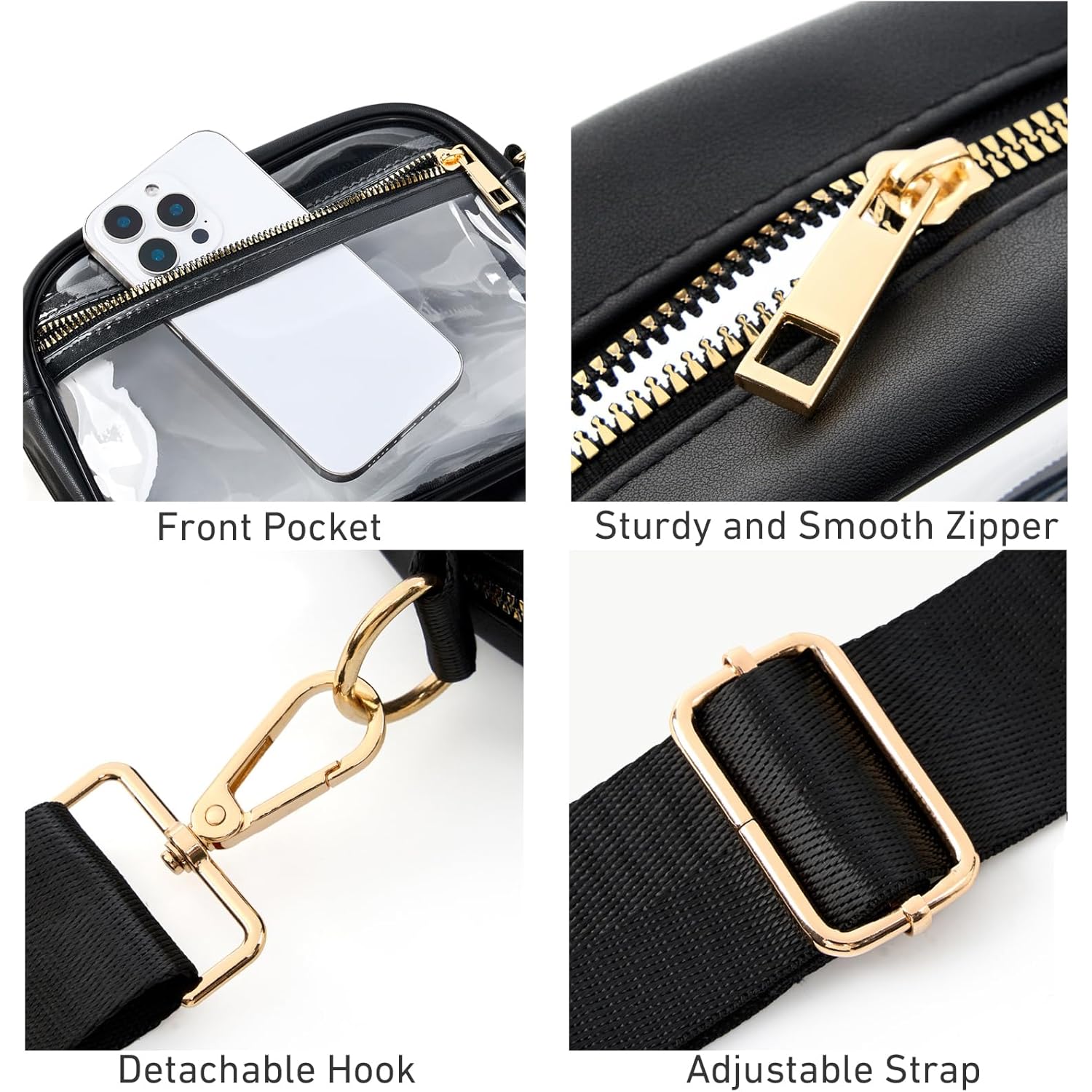 Fibrdoo Clear Bag Stadium Approved, Leather Clear Crossbody Purse Bag for Concerts Sports Events Festivals