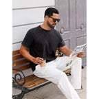 Runcati Mens Short Sleeve T-Shirts 100% Cotton Crew Neck Casual Shirt Vintage Acid Wash Summer Fashion Tees