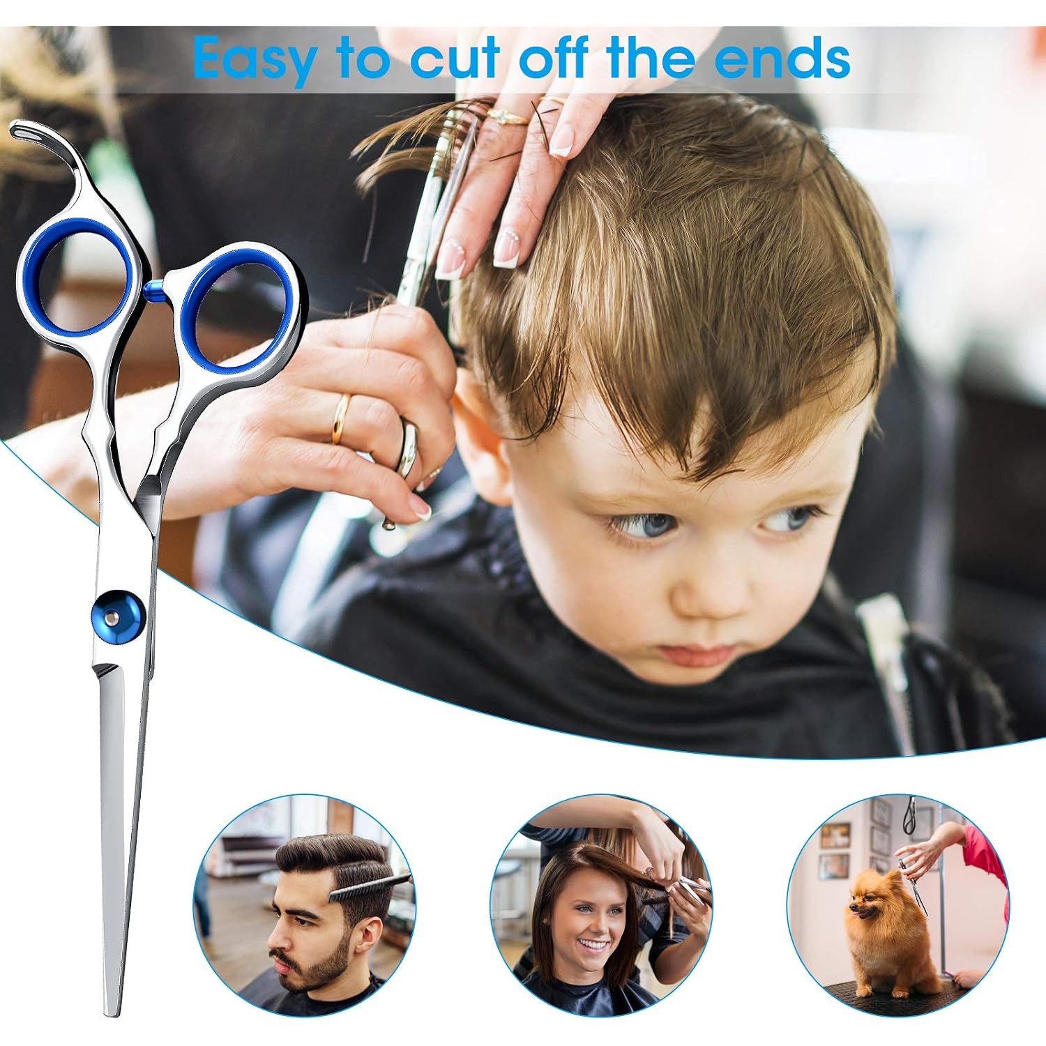 Hair Cutting Scissors Shears Set, Ekuci Professional Home Haircutting Scissors Thinning Shears Kit With Free Comb And Storage Bag For Men Women Home Salon Barber Cut Kit (Silver)