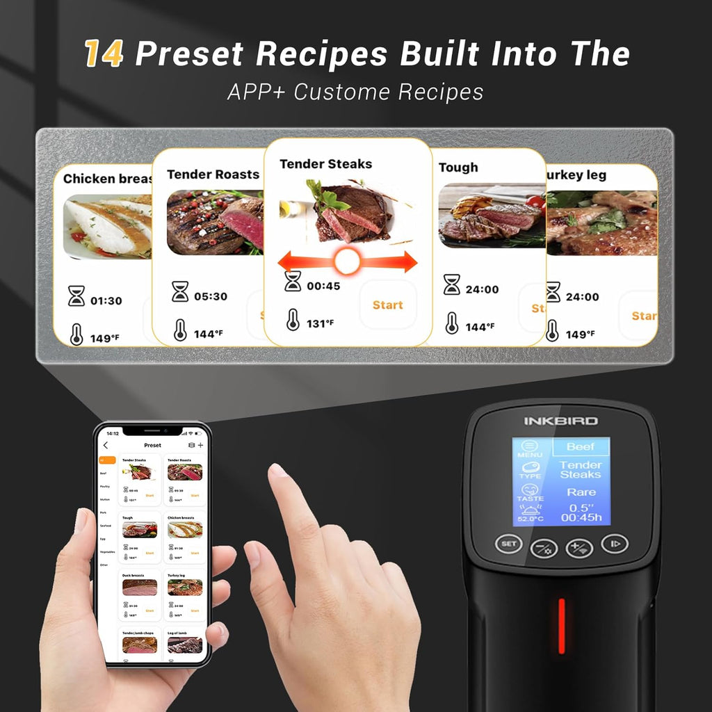 INKBIRD WIFI Sous Vide Cooker ISV-100W, 1000 Watts Sous Vide Machine Immersion Circulator with 14 Free Preset Recipes on APP & Calibration Function, Thermal Immersion, Fast-Heating with Timer