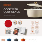 Overmont Enameled Cast Iron Dutch Oven - 5.5QT Pot with Lid Cookbook & Cotton Potholders - Heavy-Duty Cookware for Braising, Stews, Roasting, Sourdough Baking White