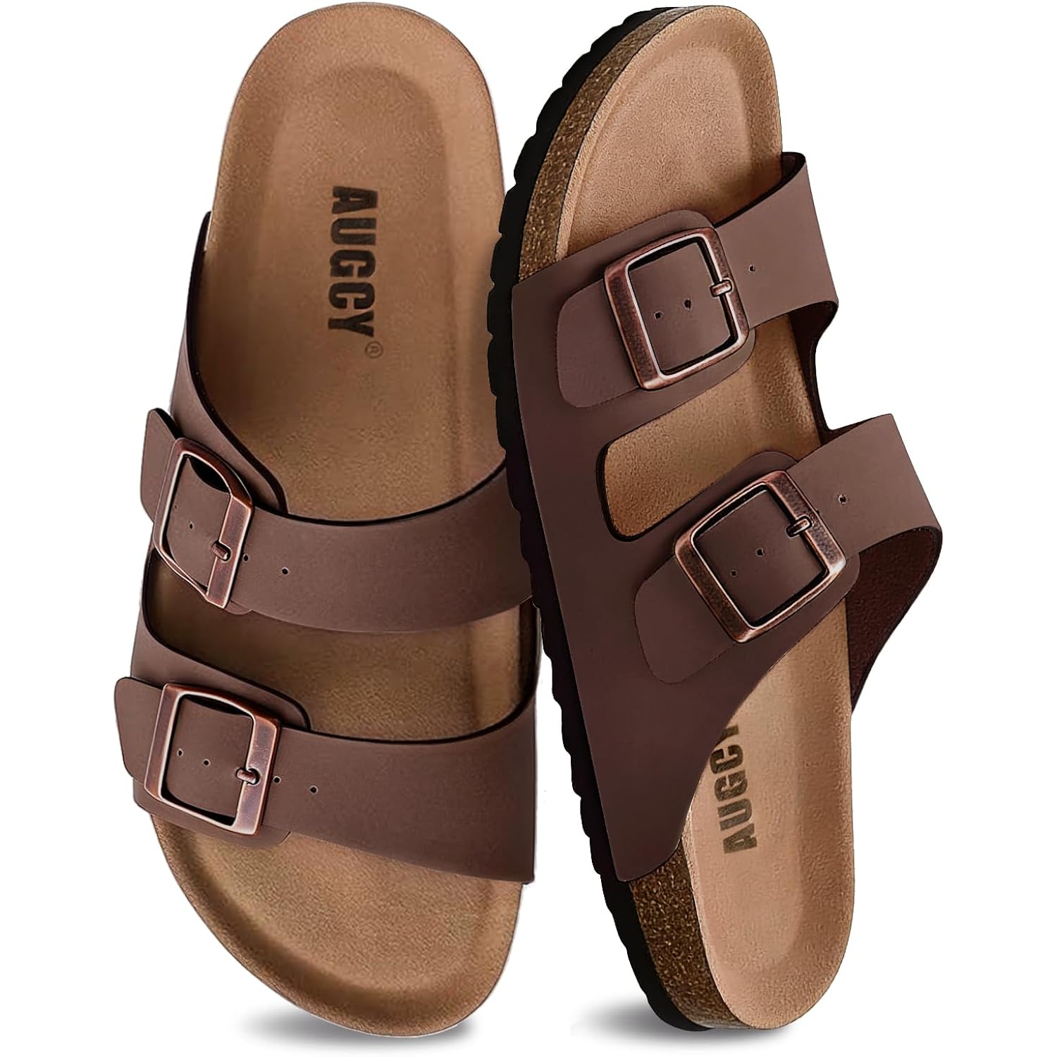 Womens Sandal Cork Footbed Slide, Arch Support Slides For Women With Adjustable Buckle, Comfortable Summer Beach Outdoor Sandals