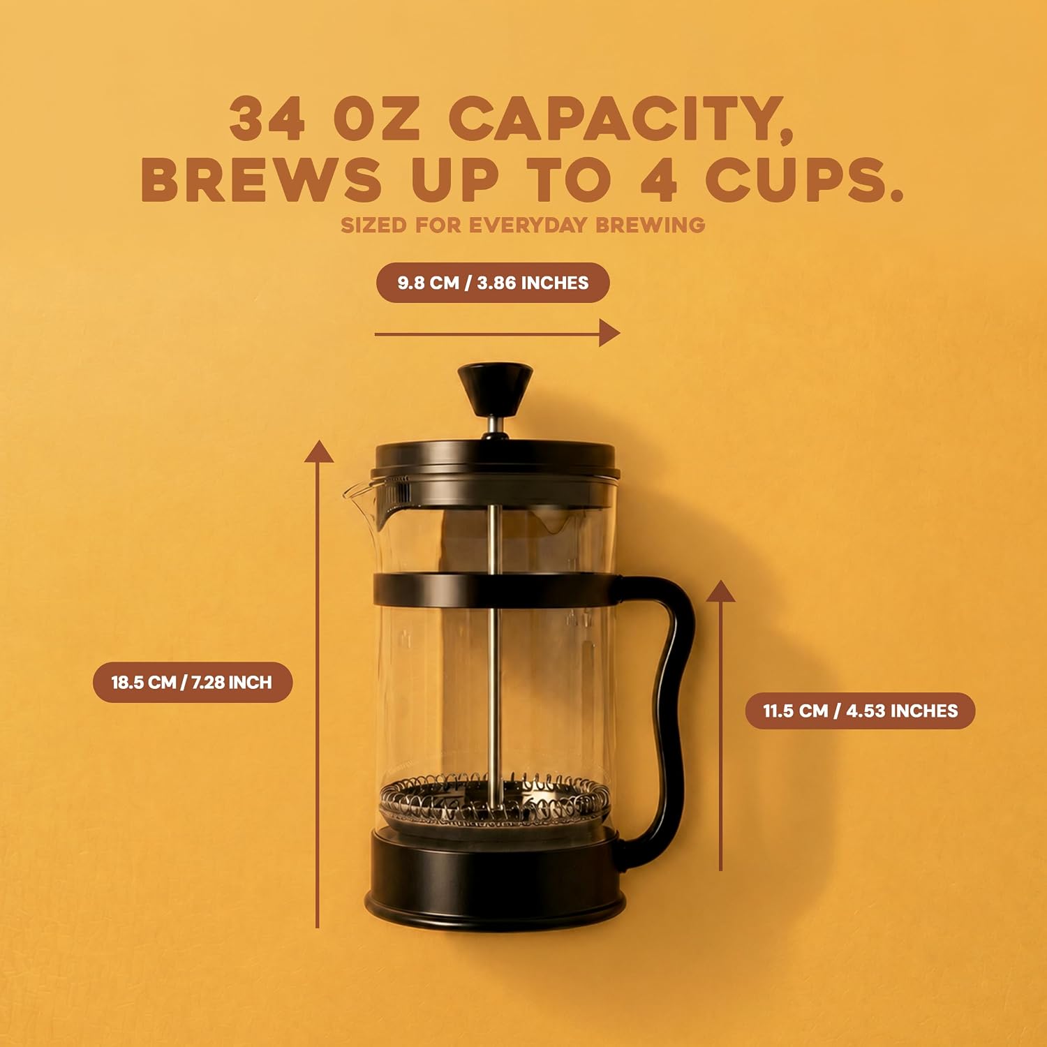 Utopia Kitchen Borosilicate Glass French Press Coffee Maker 34 Oz, Heat-Resistant Cafetiere & Tea Maker, Thickened Glass Coffee Press For Travel And Camping, Black